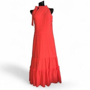 Leslie Fay Vibrant Orange Sleeveless Ruffle Maxi Dress Sz S